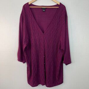 Maggie Barnes Cardigan 3X Purple Pointelle Knit Button-Front Sweater Women's